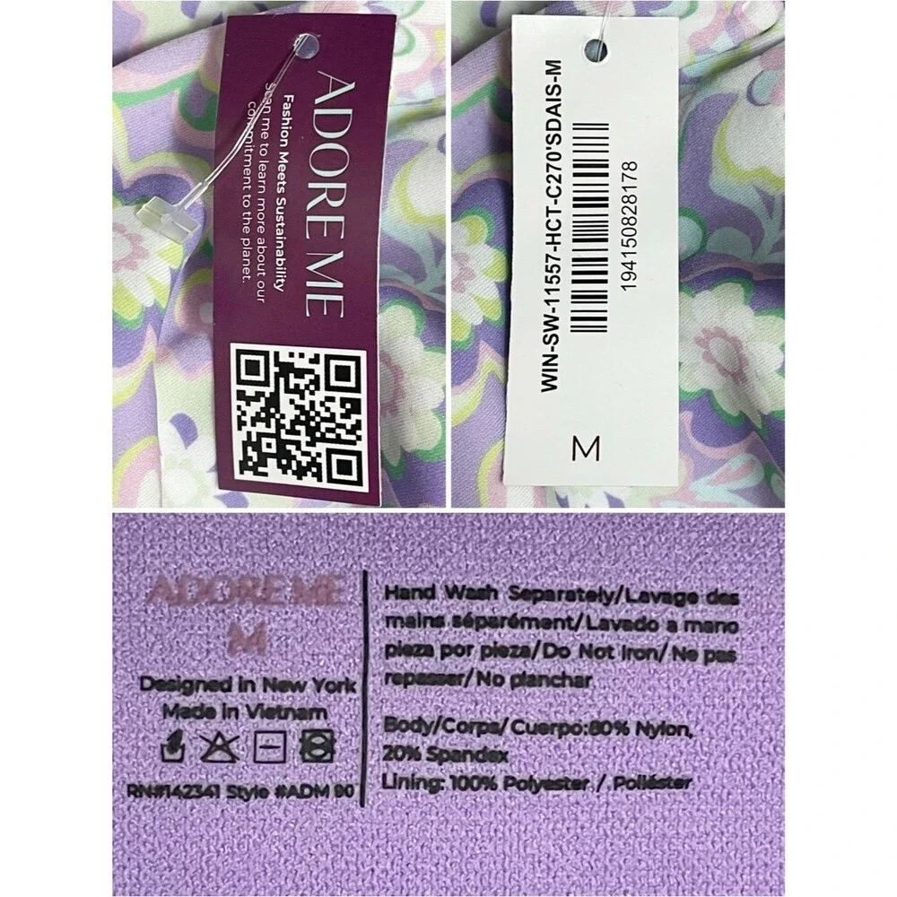 NWT Adore Me Floral Long Sleeve Bikini Set Rash Guard Swim Sz S/M Top S Bottom M